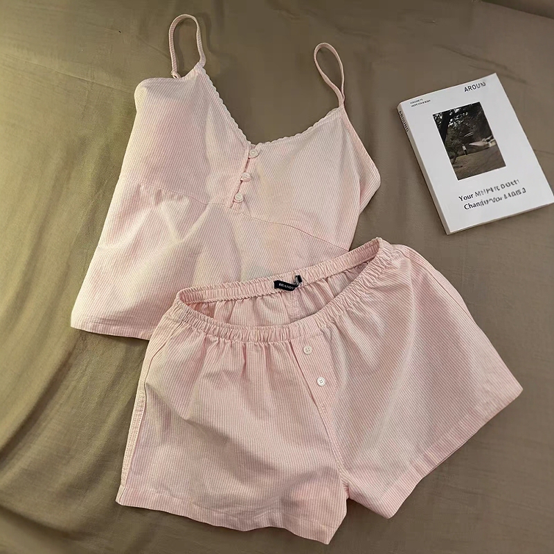 Sin Glee Sweet Pink Striped Camisole Pajamas for Girls, New Summer Style, Comfortable Plus-Size Shorts Set Sin Glee Sweet Pink Striped Camisole Pajamas for Girls, New Summer Style, Comfortable Plus-Size Shorts Set