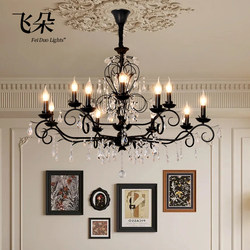 Feiduo French-Style Light Luxury Candle Crystal Chandelier, Vintage Black Atmospheric Dining Room Main Light, Antique Lamp
