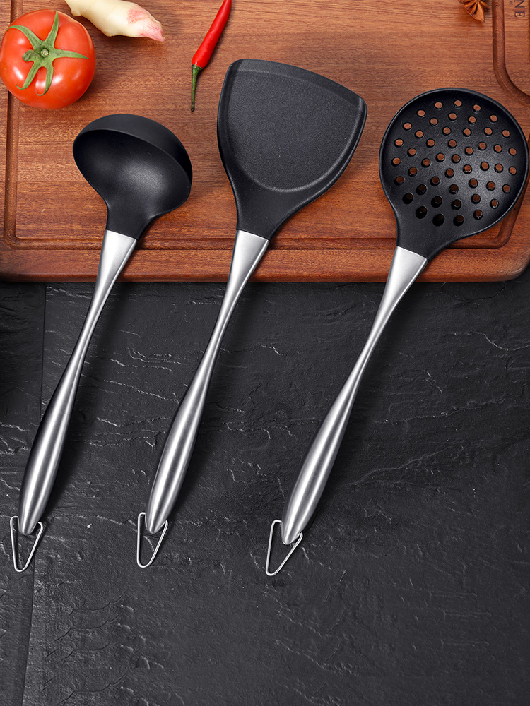 Silicone spatula spatula non-stick pot special cooking household kitchenware spoon colander Three-piece set long handle porridge kitchen