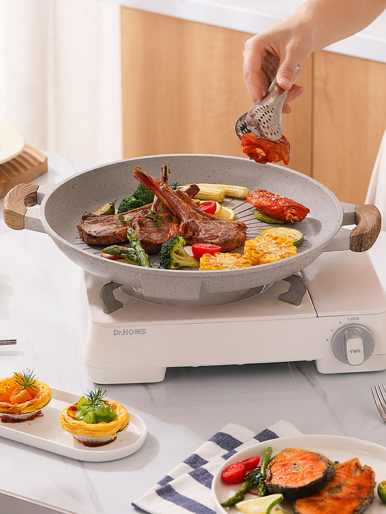 Maifan Stone Barbecue Plate, Cassette Stove, Household Induction Cooker Barbecue Pot, Outdoor Camping Grill Pan, Induction Cooker and Gas Stove Compatible