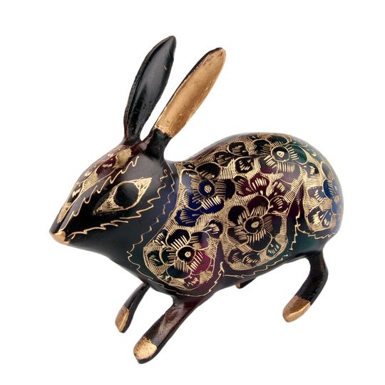 Pakistani copper hand-carved lacquered copper flowers rabbit zodiac rabbit animal Chinese art copper ornaments