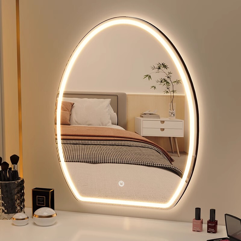 Wall-Mounted Egg-Shaped Vanity Mirror, Bedroom Wall-Mounted Led Special-Shaped Smart Mirror with Light, Illuminated Dressing Table Mirror