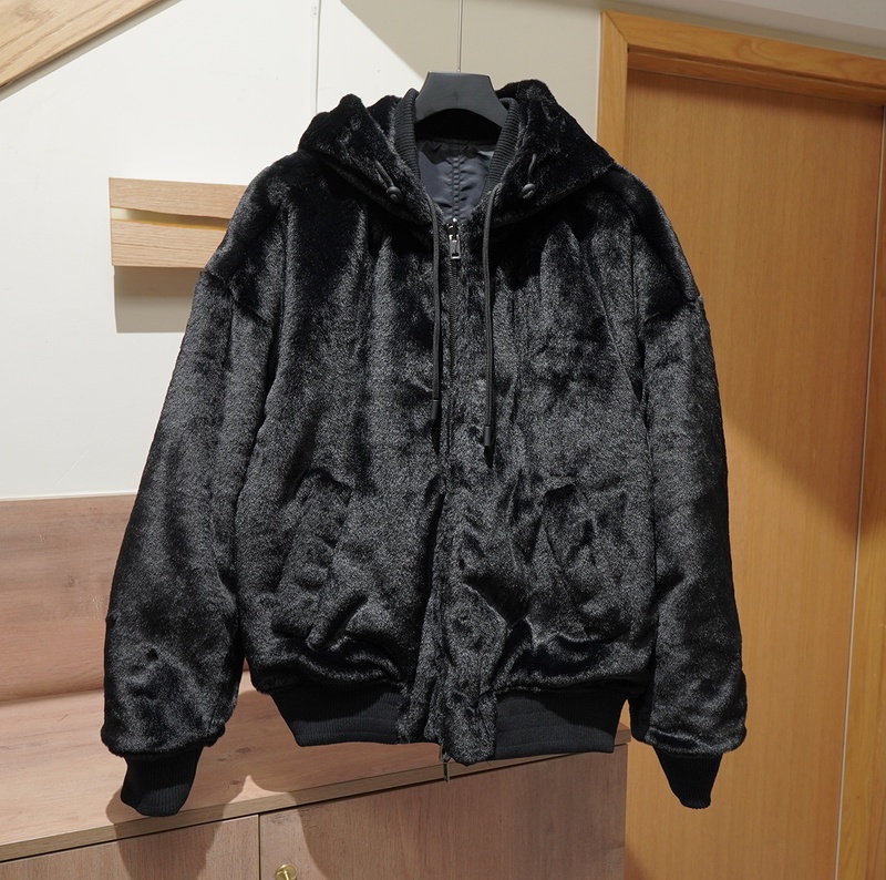 Spanish Fashion Men's Hooded Faux Fur Reversible Thick Jacket Bomber Black Coat 0993400