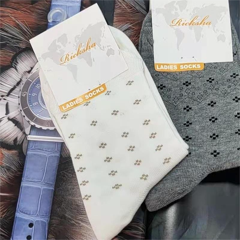 [Three Pairs Pack] Rickshaw Women's Socks, Sweat-Absorbent, Breathable, Soft, Comfortable, Combed Cotton, Mid-Calf, Loose-Fit Socks