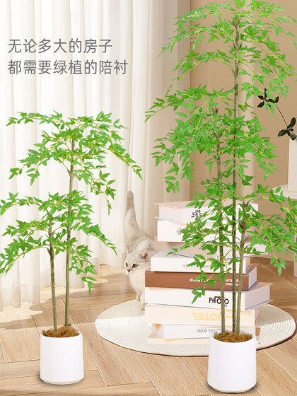 Simulated Green Plant Nandina Bamboo Floor-Standing Potted Plant Living Room Decoration Indoor Artificial Plant High-Quality Bonsai Decoration Artificial Tree