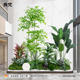 Simulated green plant landscaping indoor artificial tree decoration under the stairs, bionic plant landscaping combination clothing store window view