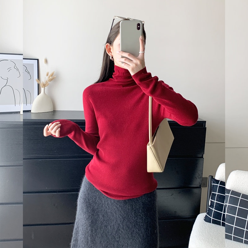 High-Neck Base Layer Sweater for Women, New Autumn and Winter Style, Fine-Spun Cashmere, Slim-Fit Long-Sleeve Pullover Top, Knitted Sweater