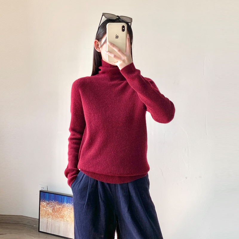 High-Neck Base Shirt for Women, Autumn and Winter 2026 New Style, Ribbed Solid Color Pullover Yak Wool Sweater, Knitted Inner Top