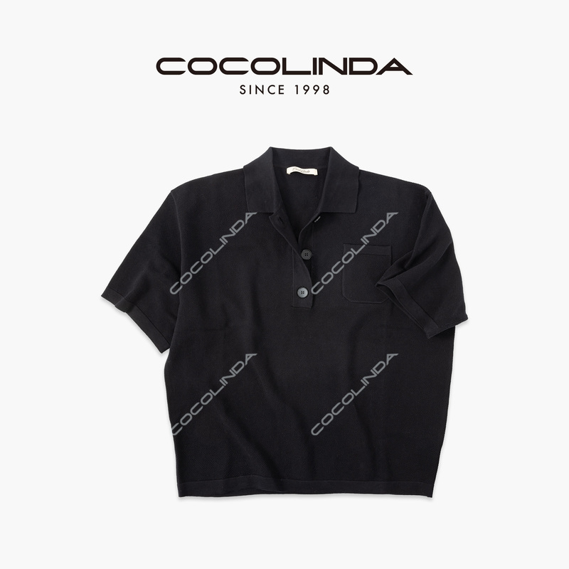 Cocolinda | Roland Style High-Quality 14-Gauge Bottom-Stitch Floral Pattern Loose-Fitting Polo Shirt S5516 Cocolinda | Roland Style High-Quality 14-Gauge Bottom-Stitch Floral Pattern Loose-Fitting Polo Shirt S5516