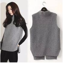 New Autumn and Winter Clothing Korean Style College Style Sleeveless High Collar Cashmere Knitted Vest Womens Versatile Slit Pullover Vest Wool