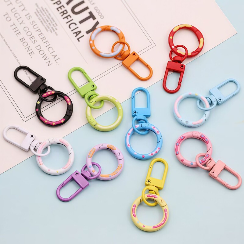 Colorful Painted U-Shaped Door Clasp Donut Key Steel Wire Ring Large Colorful Circle Ring Bead Bag Chain