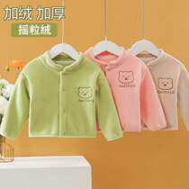 Baby autumn and winter polar fleece plus velvet turtleneck warm tops for infants and young children thickened underwear cardigans pajamas jackets
