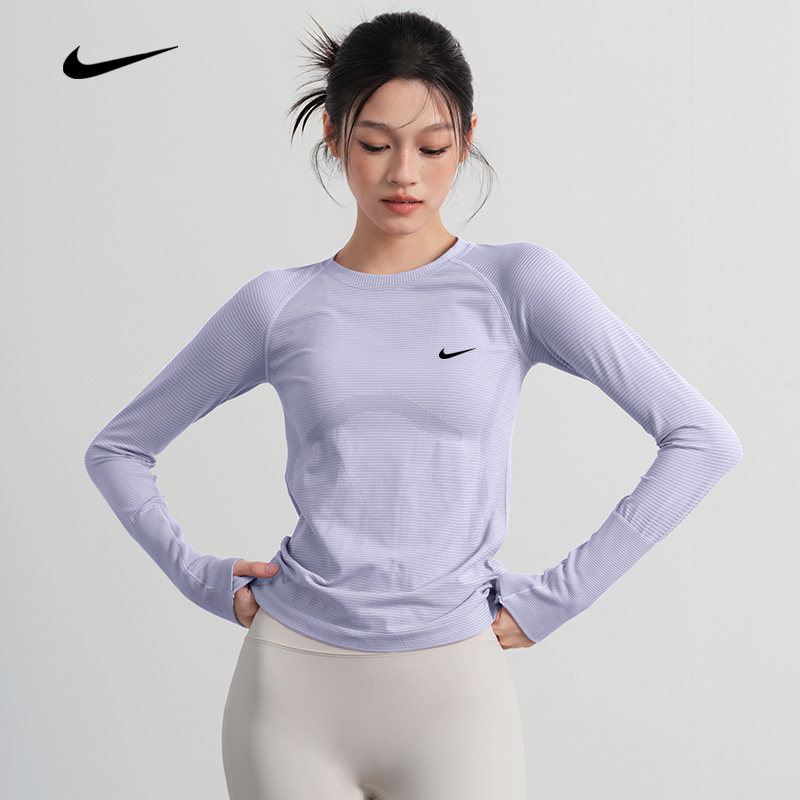 ナイキのレディーススポーツTシャツ、春夏新作、ランニング、速乾性、通気性、ヨガウェア、スポーツウェア、長袖。