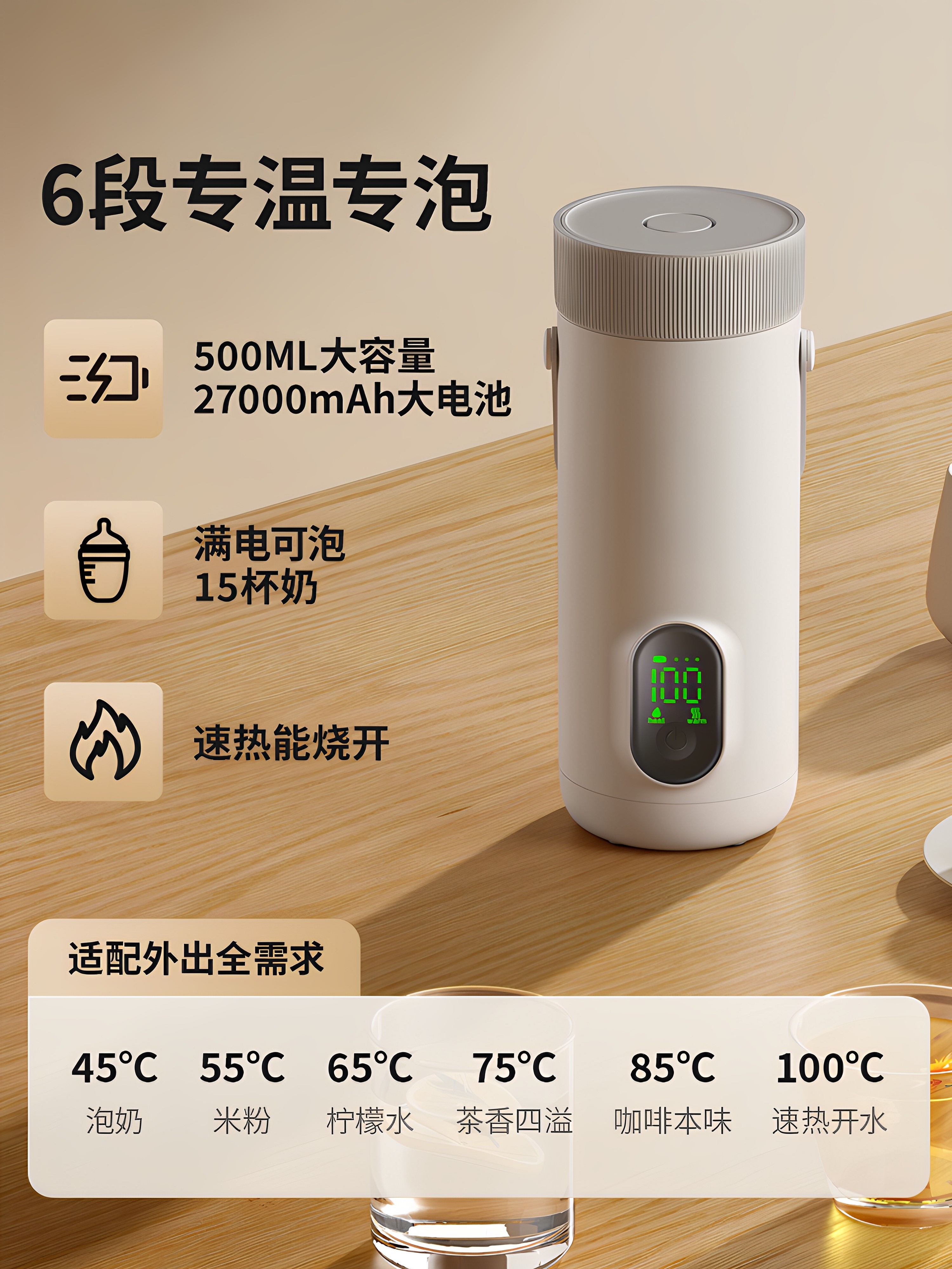 Ximeng Wireless Thermostatic Kettle Portable Baby Travel Special Water Heater Insulated Cup for Brewing Milk and Preparing Baby Formula