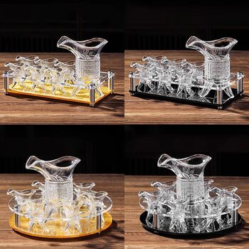 Antique-Style Glass Ducal Liquor Glass Set, Vintage Imperial Cup with Rotating Stand, Three-Legged Cup, Wine Decanter, Small Tasting Glass