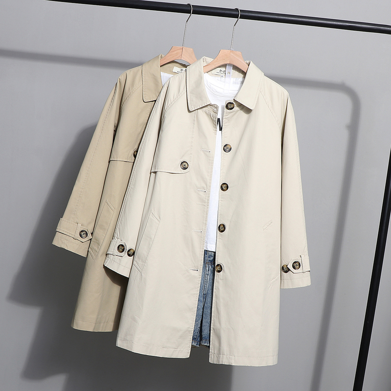 Mid-Length High-End Pure Cotton Trench Coat for Women, 2025 Autumn New Korean Style Loose and Versatile Khaki Coat