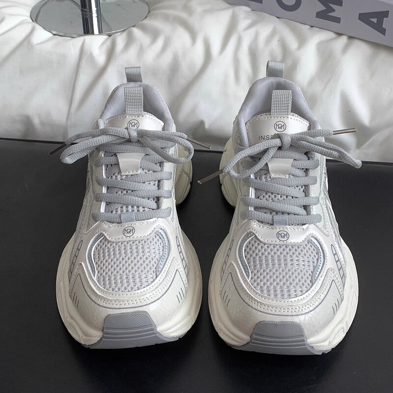 Fashionable Gray Thick-Soled Dad Shoes 2026 New Lightweight Sneakers Trendy Versatile Casual Shoes Breathable Running Shoes