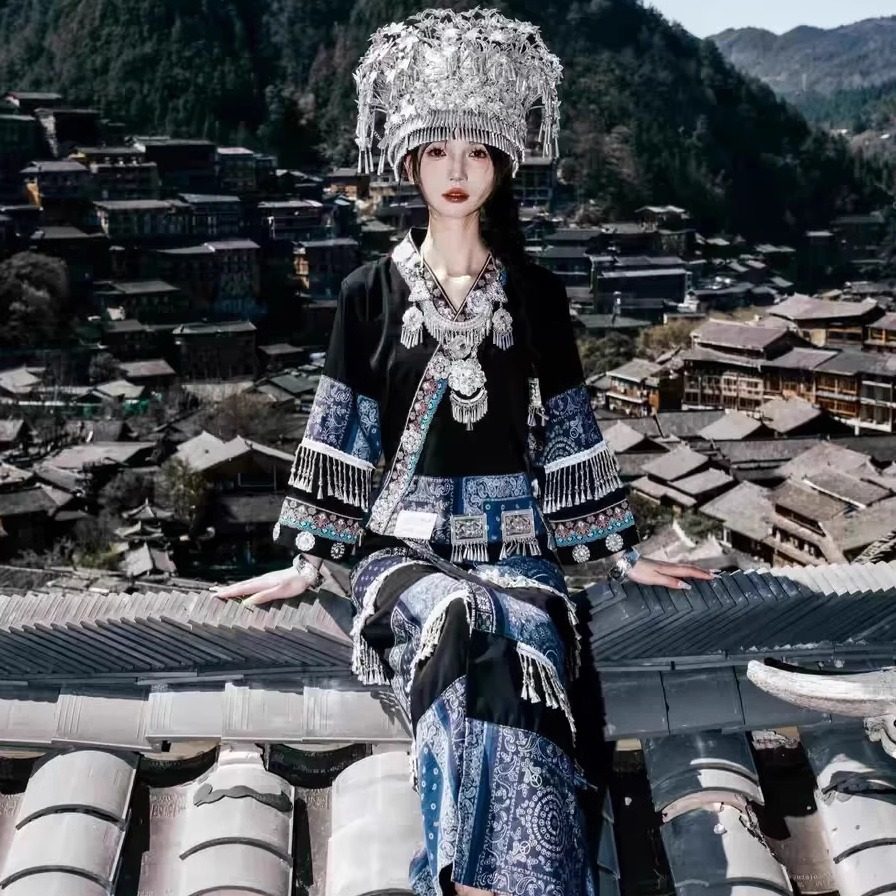 Новые костюмы Мяо, туристическая фотосъемка этнических меньшинств, девушки из Синьцзяна Мяо, костюмы для фотосъемки Туцзя, костюмы для выступлений, популярные взрывные модели