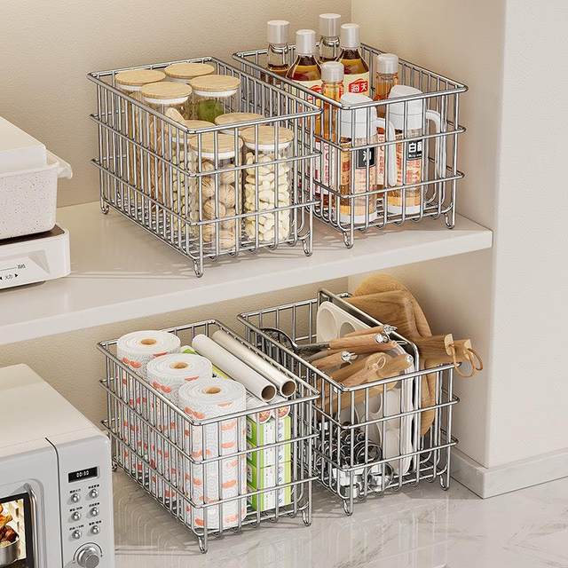 304 stainless steel drain basket household kitchen storage basket square fruit vegetable basket internet celebrity cosmetic storage basket