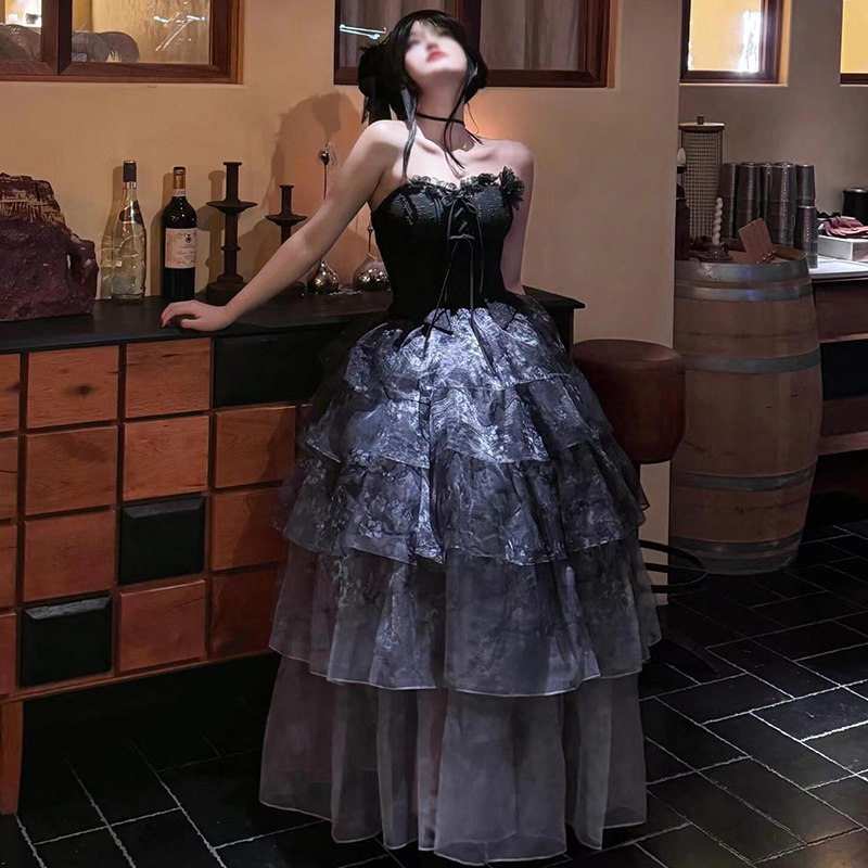 Black apricot tree Lolita evening dress, with a light luxury style, is suitable for banquets, parties, student birthdays, graduation, and coming-of-age ceremonies
