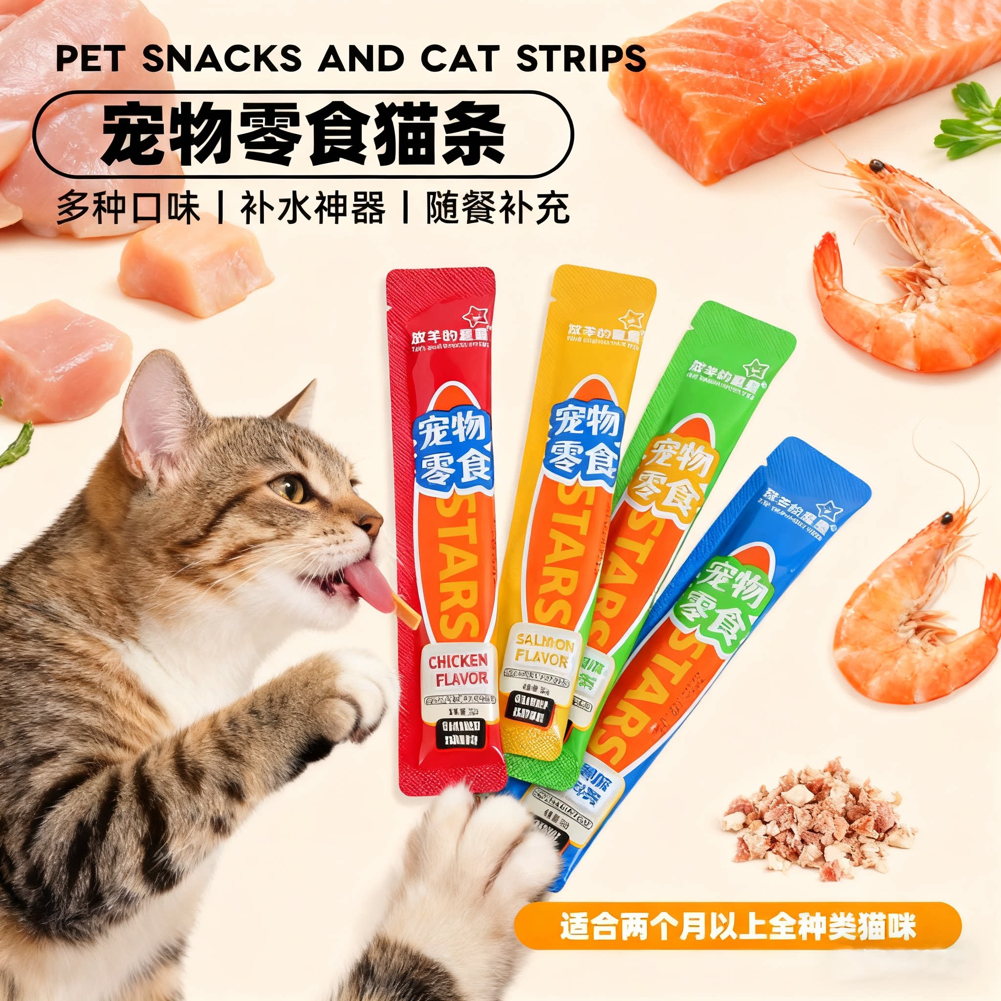 Кошачьи закуски Кошачьи полоски 100 шт FCL Long meat Увлажняющее питание для взрослых котят Интерактивные закуски Мясные консервы Влажный корм в упаковке