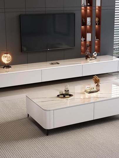 岩板茶几客厅家用轻奢桌高级感2025新款小户型落地茶几电视柜组合