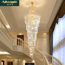 Staircase Chandelier, Long Chandelier, Light Luxury and Grand Style, Duplex Villa, Self-Built House, Staircase Rotating Hollow Crystal Chandelier