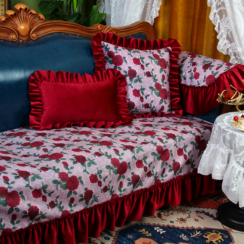 European Retro Sofa Cushion, Retro American Leather Fabric Solid Wood Sofa Cushion, Chinese Style Light Luxury Non-Slip High-End Cushion