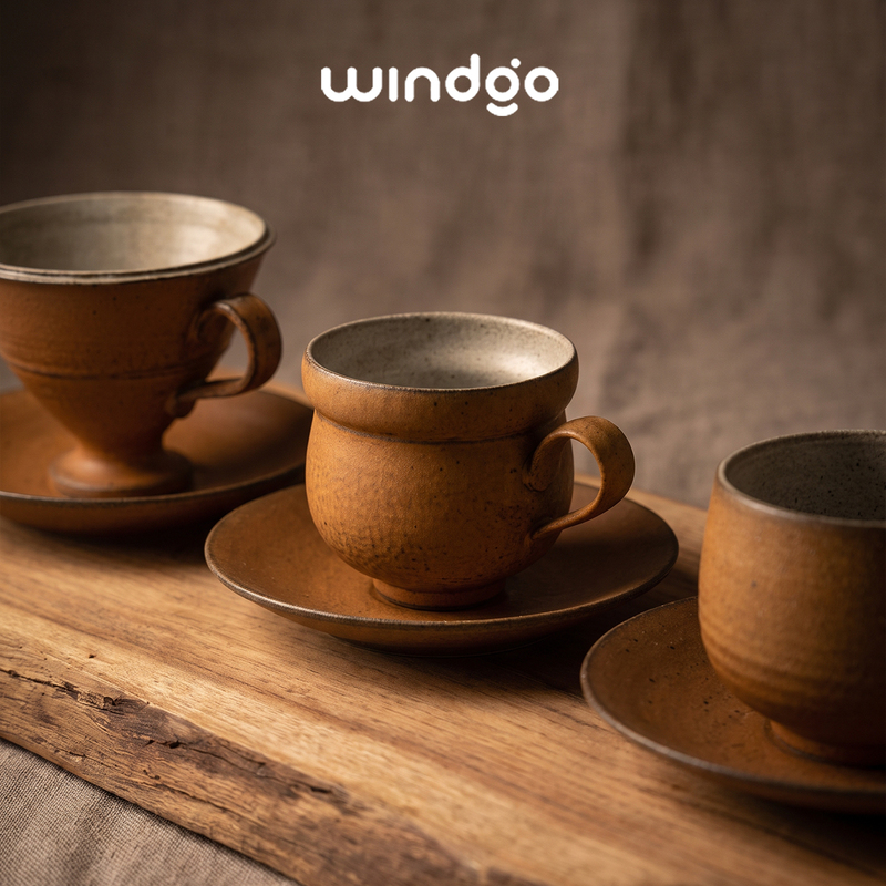 Windgo Vintage Handmade Ceramic Coffee Cup and Saucer Set, Light Luxury Handmade Home-Use Tableware, Gift and Souvenir Windgo Vintage Handmade Ceramic Coffee Cup and Saucer Set, Light Luxury Handmade Home-Use Tableware, Gift and Souvenir