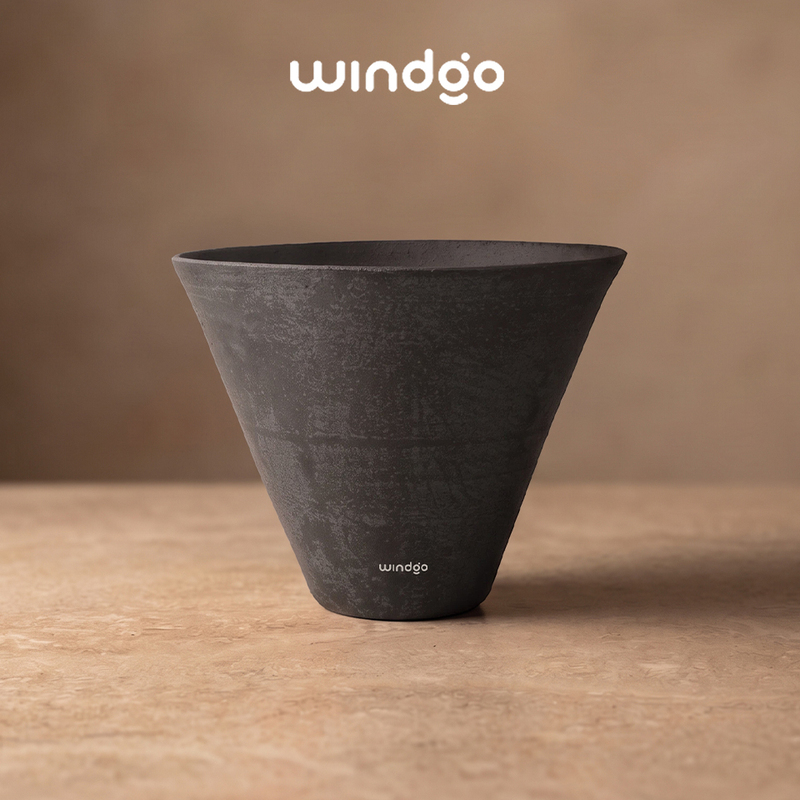 Windgo Danqiu Coarse Pottery Breathable Black Clay Flower Pot Mountain-Shaped Retro Texture Phalaenopsis Green Plant Indoor Potted Plant