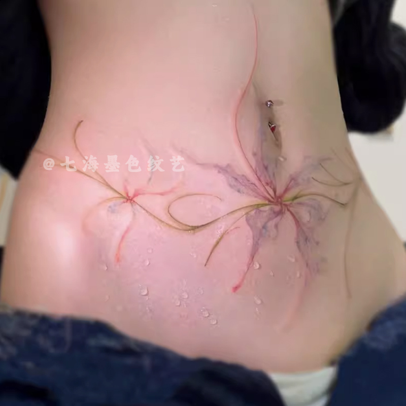 Sexy Waist Hot Girl Flower Large Image Scar Cover-Up Realistic Tattoo Arm Thigh High-Value Colorful Tattoo Sticker for Women