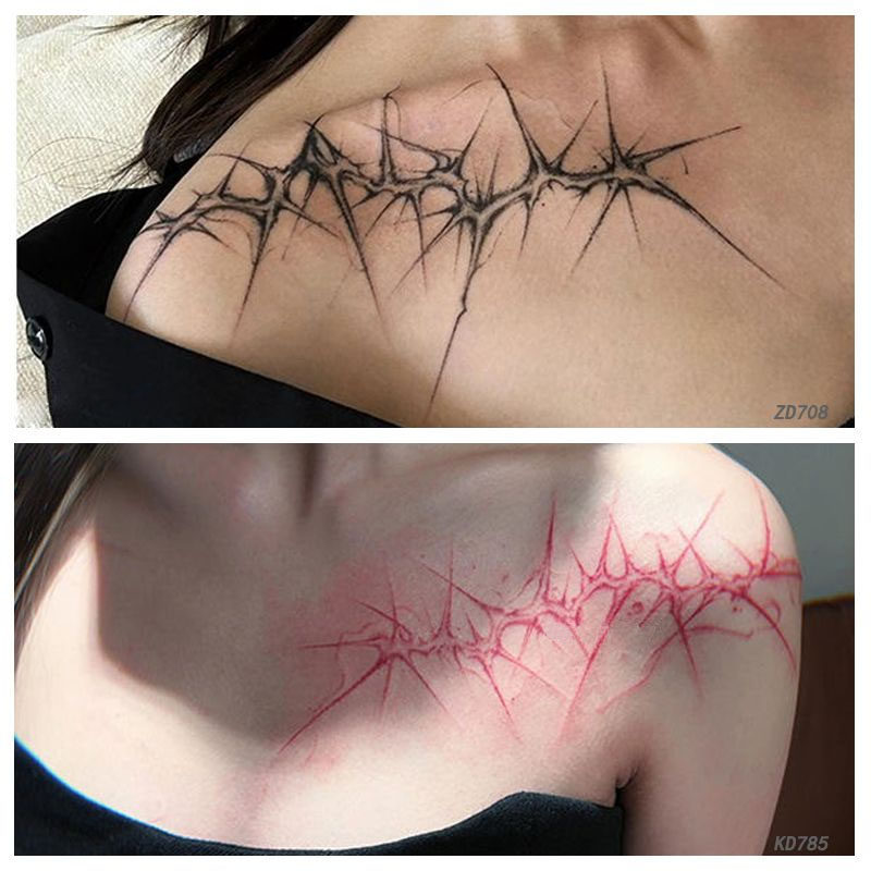 Sexy shoulder thorn tattoo stickers, dark and sexy, Instagram-style, bold and beautiful collarbone stickers, long-lasting and realistic.