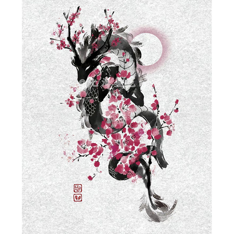 High-End Chinese Style Dragon and Plum Blossom Large Pattern Colorful Tattoo Stickers for Men and Women, Waterproof and Long-Lasting Disposable Stickers