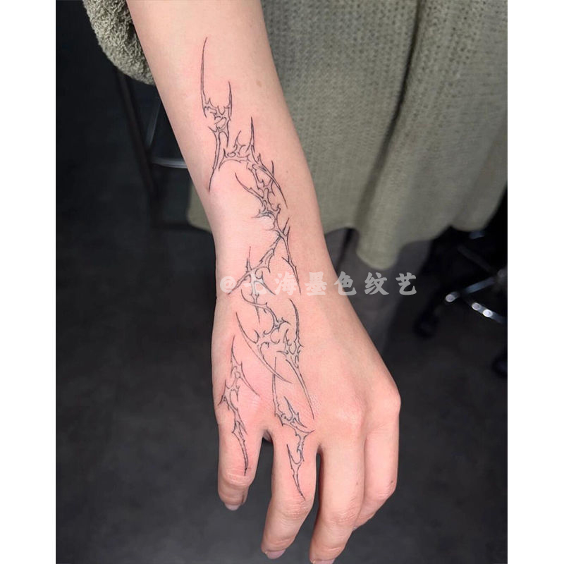 European and American Style Simple Thorn Arm Back-Of-Hand Flower Arm Herbal Tattoo Stickers for Men and Women, Waterproof, Long-Lasting, Semi-Permanent, Non-Reflective