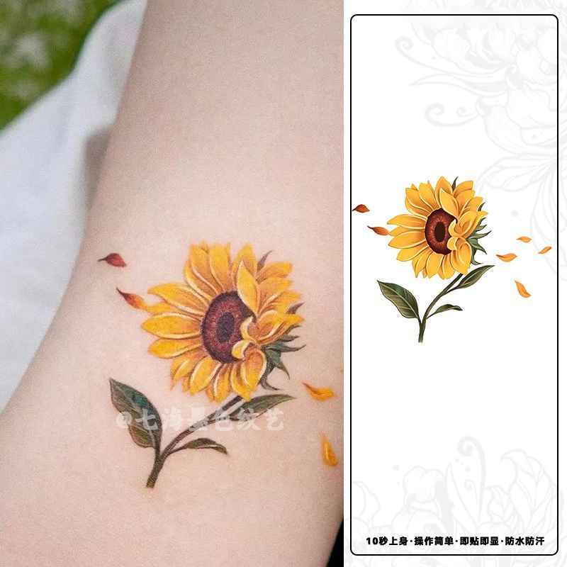 Sunflower Colorful Tattoo Stickers for Sweet and Cool Girls, Waterproof and Long-Lasting, Collarbone Painting, Fresh Sunflower Sweet Girl Arm Design