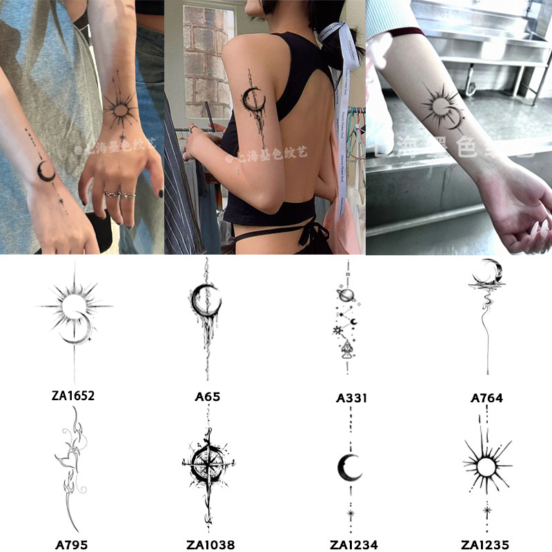 Couple Style Sun and Moon Double Star Juice Tattoo Stickers, Herbal Semi-Permanent Anti-Rubbing, High-End Sexy Stickers for Men and Women's Arms