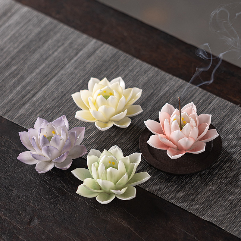 純手工陶瓷蓮花香爐 中式茶桌室內香座