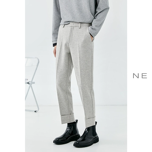 Шерстяные демисезонные мужские штаны, в корейском стиле, увеличенная толщина, свободный прямой крой