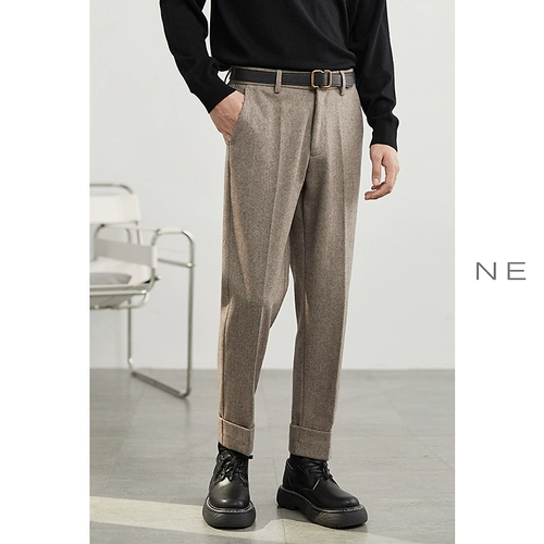 Шерстяные демисезонные мужские штаны, в корейском стиле, увеличенная толщина, свободный прямой крой