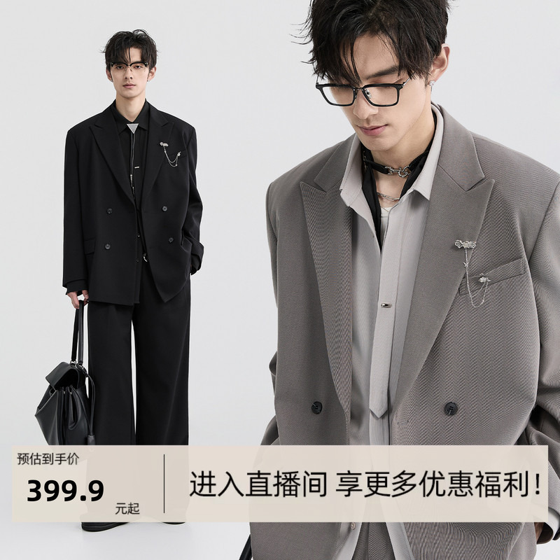 Acetate Tencel Wool Earl Zhoudie Spring Double-Breasted High-End Korean Style Peaked Lapel Casual Suit Jacket for Men