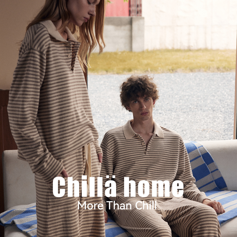 Chilla Home2026 Autum Eyelash Yarn Stripesd Knitted Pajamas Set for Men and Women, Same Style Couple Home Clothes