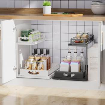 Spot cabinet lower sink storage rack kitchen storage rack seasoning rack double-layer pull-out bathroom household finishing rack