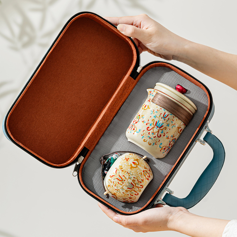 Dunhuang Ru Kiln Travel Tea Set Portable Outdoor Camping Tea Brewing Equipment Carrying Bag Ceramic Quick Tea Cup