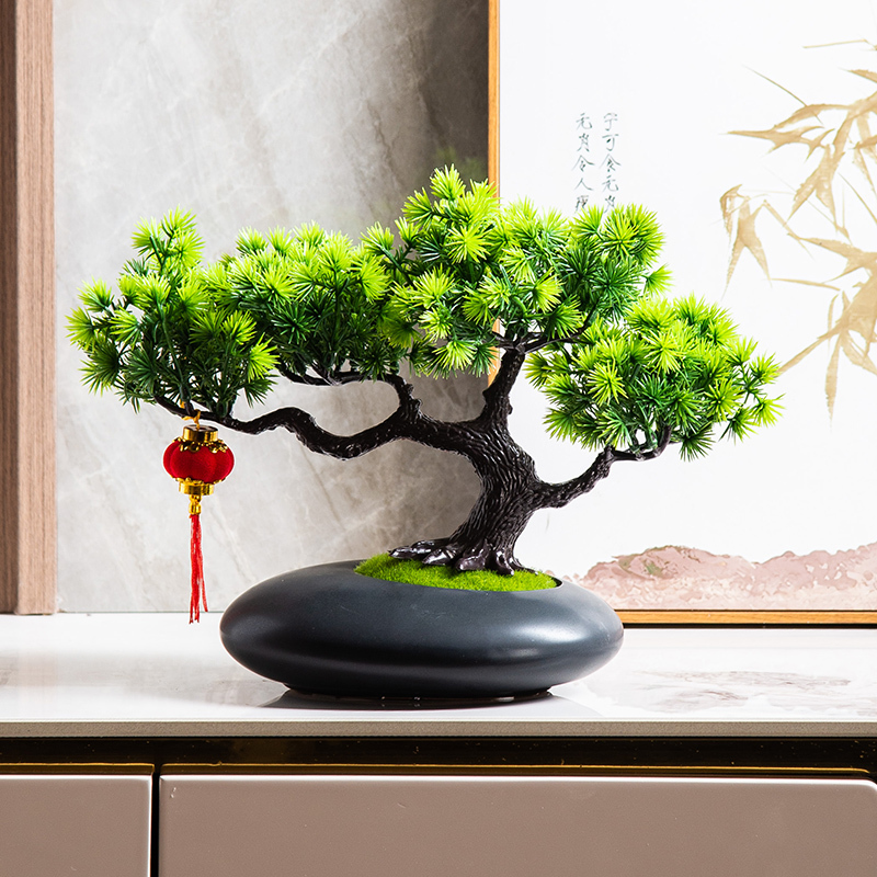 Artificial Welcoming Pine Bonsai, Fake Flowers, Artificial Flower Decorations, Tabletop Vase Decorations, Living Room Flower Arrangement, Arborvitae Bonsai