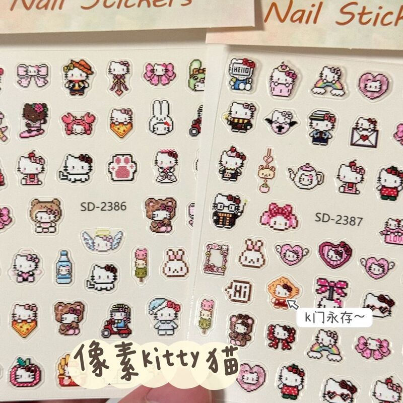Cute Pixel Kt Cat Nail Stickers Pixel Style 5D Embossed Waterproof Water Cup Camera Tablet Phone DIY Decoration