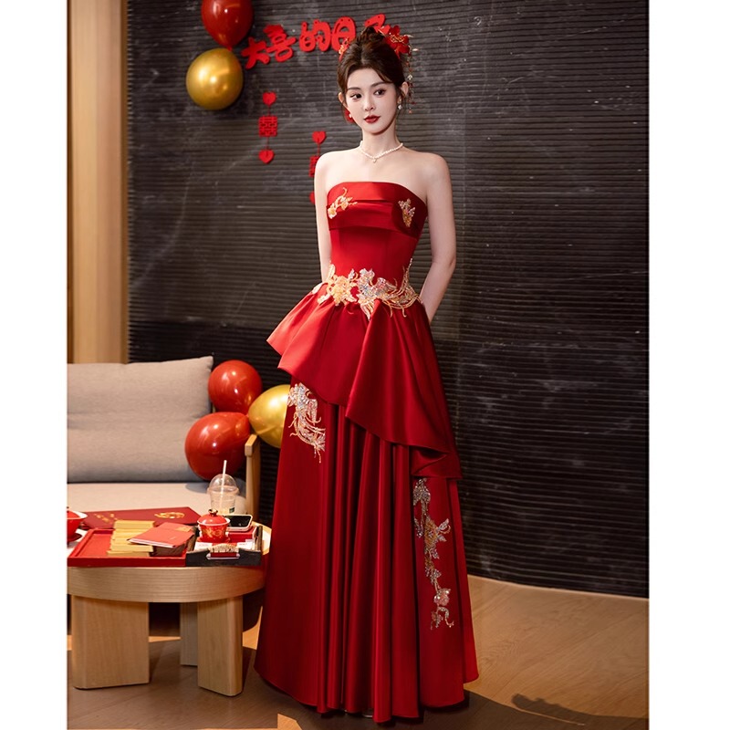 Bridal Toast Dress 2026 New Red New Chinese Style Engagement Banquet Dress for Women, High-End Summer Wedding Dress with a Sense of Sophistication