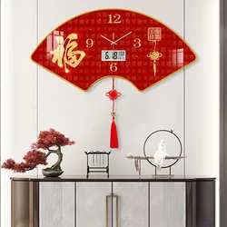 Popular Sector Wall Clock with Calendar Temperature Living Room Wall Decorative Painting Clock Silent Punch-Free Quartz Clock Wall Hanging