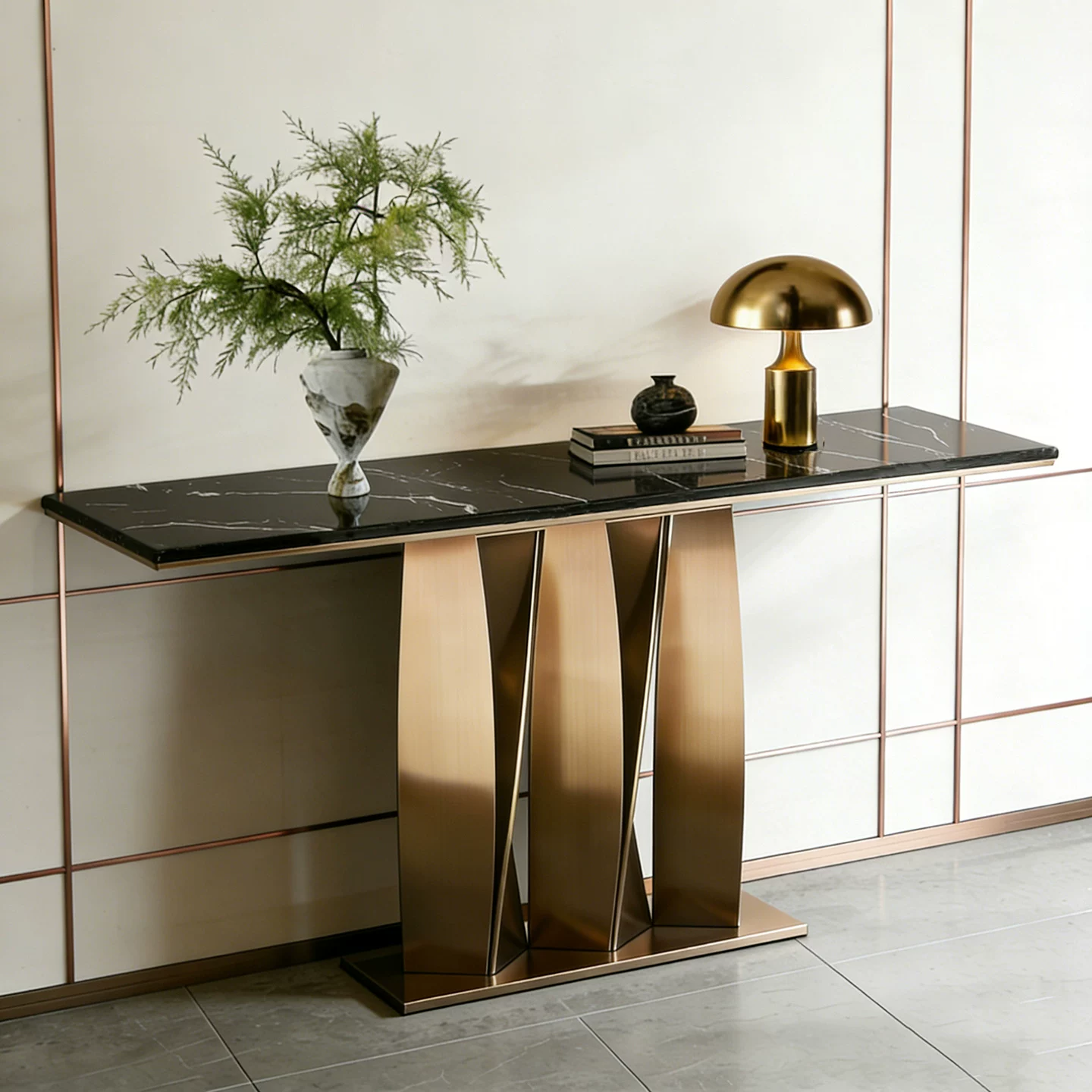 Italian style light luxury entrance hall table villa living room hotel lobby end view table entrance door opposite door entrance table case