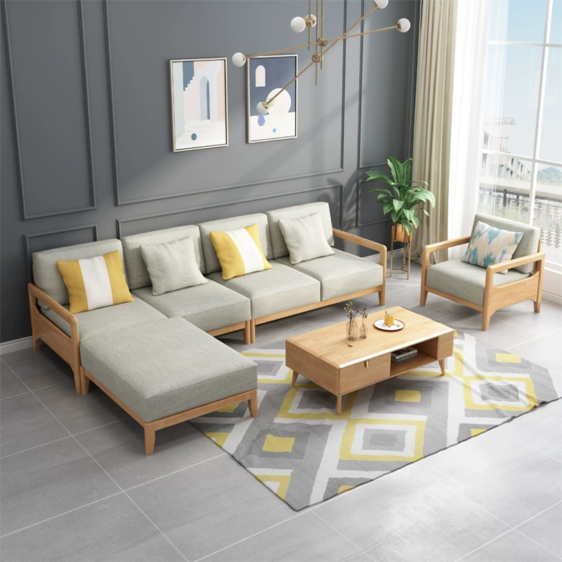 2020 kiểu mới Bắc Âu phong cách Nhật Bản gỗ rắn sofa hiện đại tối giản sofa góc vải sofa phòng khách kết hợp đồ nội thất - Ghế sô pha