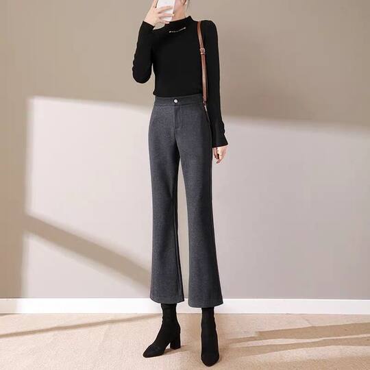 Pantalones de madrastra, pantalones de bota de lana ajustados de cintura alta, estilo pequeño, cálidos y versátiles, informales, de nueve puntos, nuevo estilo, 2025